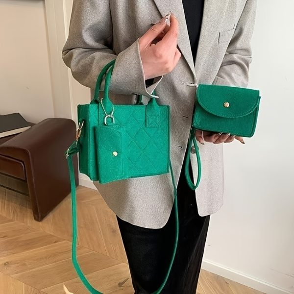 3pcs Embossed Women'S Handbag Set - Stylish Crossbody Bag, Clutch, and Wallet, Solid Color Casual Square Bag, Fashionable Fabric for Daily Use - Image 3