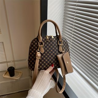 Women's Synthetic Leather Shell Crossbody Bag - Adjustable Shoulder Strap, Zipper Closure & Golden-Tone Hardware, Khaki/Tan/Black, Versatile for Casual & Formal Occasions, Crossbody Purse