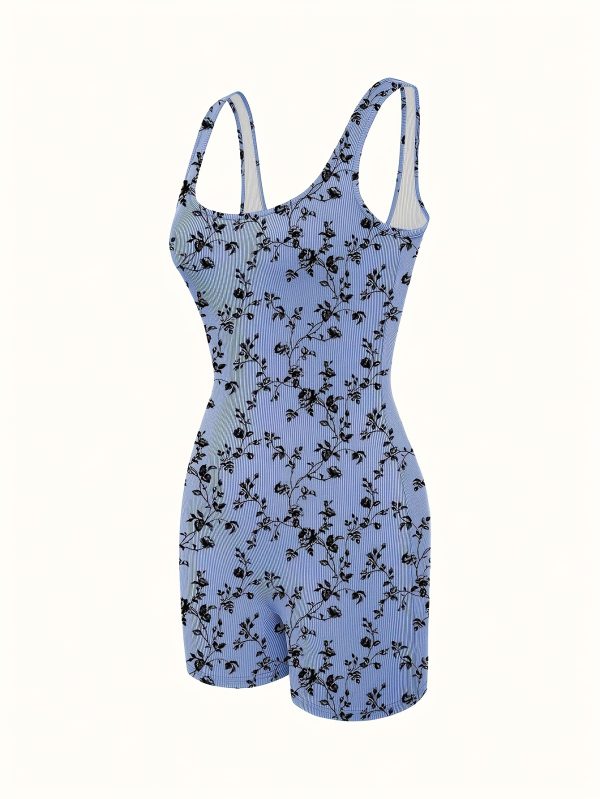 Women'S Sleeveless Floral Print Jumpsuit - Sexy, Skinny, Wrap-Front Design with Scoop Neck, Shorts, Polyester Fabric, Perfect for Summer Outings, Casual Attire | Floral Print Jumpsuit | Knit Construction - Image 6