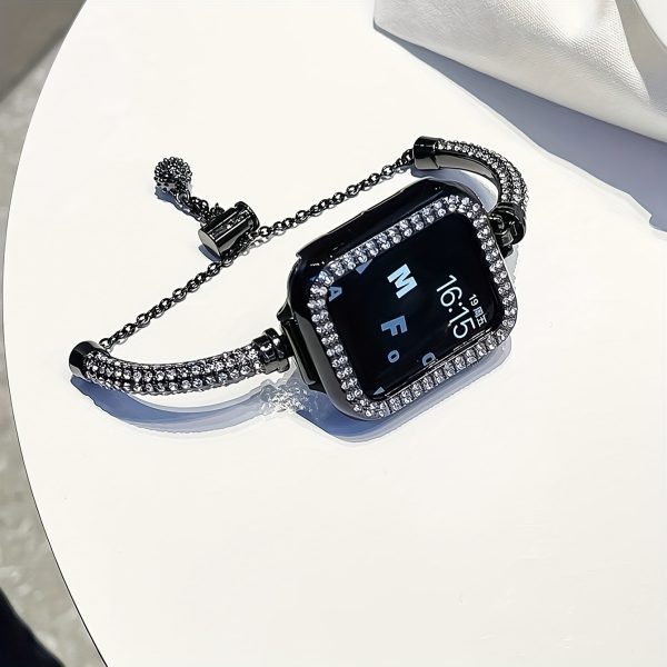 1pc Sparkling Crystal Apple Watch Band Compatible with 38mm-49mm & Ultra/Series 1-10, Alloy Metal Women's Fashion Bracelet - Luxury Gift for Her, Girlfriend, Friends, Apple Watch Bracelet, Smartband Accessory, Cylindrical Gemstone Design, Durable Clasp Feature - Image 14