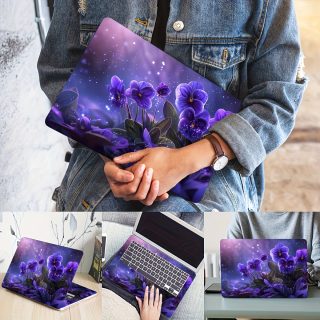 2pcs Purple Pansy Floral Vinyl Laptop Sticker Skins - Scratch-Resistant Waterproof Decals for 30.48-38.1 cm Laptops, Easy Peel & Stick No Residue, Replaceable Disposable Decoration, Perfect Digital Gift, Tech Accessory, Eyecatching Design, Scratchresistant Decal