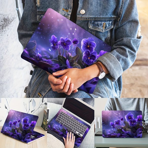 2pcs Purple Pansy Floral Vinyl Laptop Sticker Skins - Scratch-Resistant Waterproof Decals for 30.48-38.1 cm Laptops, Easy Peel & Stick No Residue, Replaceable Disposable Decoration, Perfect Digital Gift, Tech Accessory, Eyecatching Design, Scratchresistant Decal