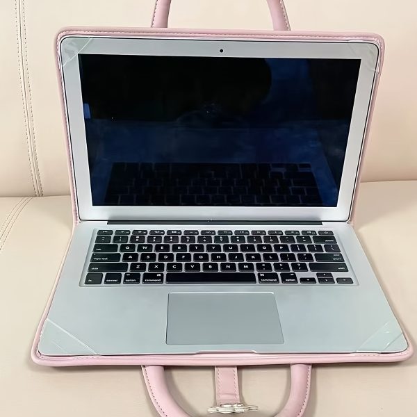14-inch Laptop Sleeve Case - Pink Faux Leather Foldable Handbag with Multiple Compartments, Adjustable Shoulder Strap & Mesh Pocket for Tablet, Notebook, and Accessories, Tablet Storage Bag | Stylish Tech Accessory | Mesh Pocket Feature, Laptop Bag - Image 5
