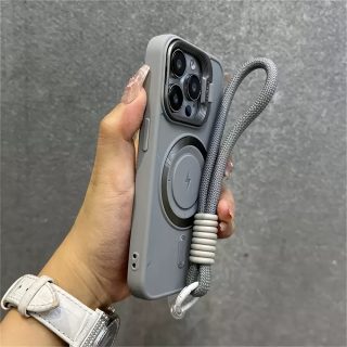 Luxury Lightning Magnetic Phone Case with Short Lanyard Camera Holder, Compatible with iPhone 16 15 14 13 12 11 Pro Max Plus, Soft Silicone Back Cover