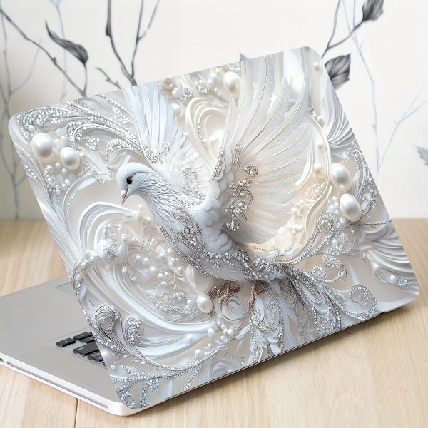 2pcs Vinyl Sticker Set: Beautiful White Dove with Swirls and Pearls on Semi-Matte Finish, Self-Adhesive, Single Use, Perfect for Laptops, Cars, Helmets, Motorcycles, and Refrigerators