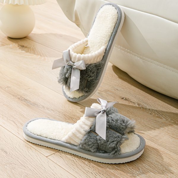 Elegant Bowknot Slide Sandals - Soft Plush Fabric, Non-Slip EVA Sole, Breathable & Odor-Resistant, Lightweight Comfort for Indoor/Outdoor Wear, Two-Wear Design for Couples - Image 17