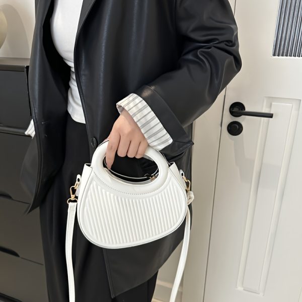 Chic Black Embossed Striped Ladies' HandbagSummer Versatile Crossbody Pleated Bag with Trendy PersonalityElegant, Stylish & Niche-Designed Handheld/ Handbag for Women's CommutingAvailable in 3 Colors - Image 8