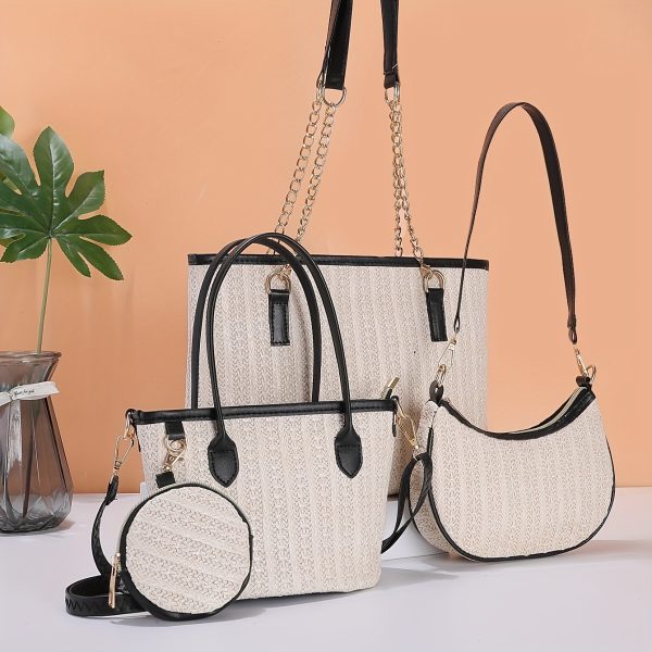 New Fashion Tote Bag for Women, Mother and Daughter Multi-Piece Set, Simple Popular Ladies' Shoulder Bag, Versatile Handbag, Woven Straw Lady's Tote - Image 2