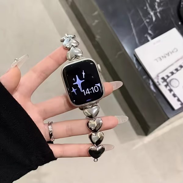 Fashion Women's Heart-Shaped Stainless Steel Metal Smartwatch Strap For Apple Watch38 40 41 42 44 45 49mm Series 1 2 3 4 5 6 7 8 9 SE Ultra Replacement Strap - Image 6