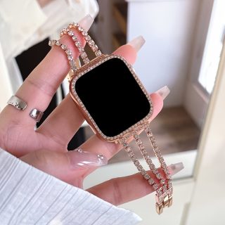 BIIFAKOO Rhinestone Bracelet Watch Band, Metal Strap Compatible with i Watch Series Ultra 10/9/8/7/SE/6/5/4/3/2/1, Water-Resistant, Multiple Sizes (38mm-49mm)