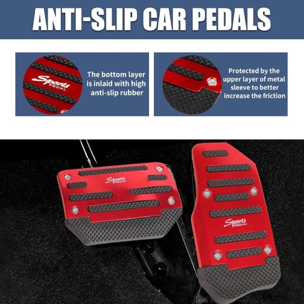 Red Non-Slip Car Pedals - Durable ABS Gas & Brake Mats for Manual/Automatic Transmission, Anti-Slip Feature, Perfect for Sports Cars, Sports Car Accessories | Ergonomic Design | Durable Car Mats - Image 2