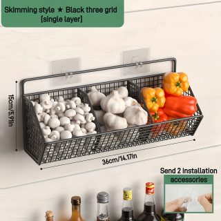 Wall-Mounted Kitchen Storage Basket - Multi-Functional Hanging Organizer, Durable Metal Rack Box for Small Bathroom and Kitchen Storage Needs, Bathroom Accessories