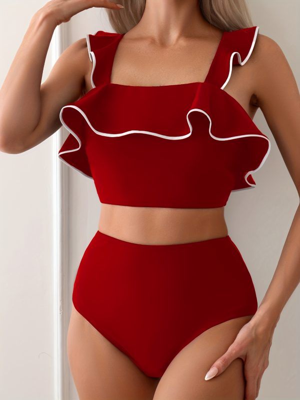 Women's Ruffled Two-Piece Tankini Swimsuit Set, High-Waisted Bottom, Royal Trim - Image 9