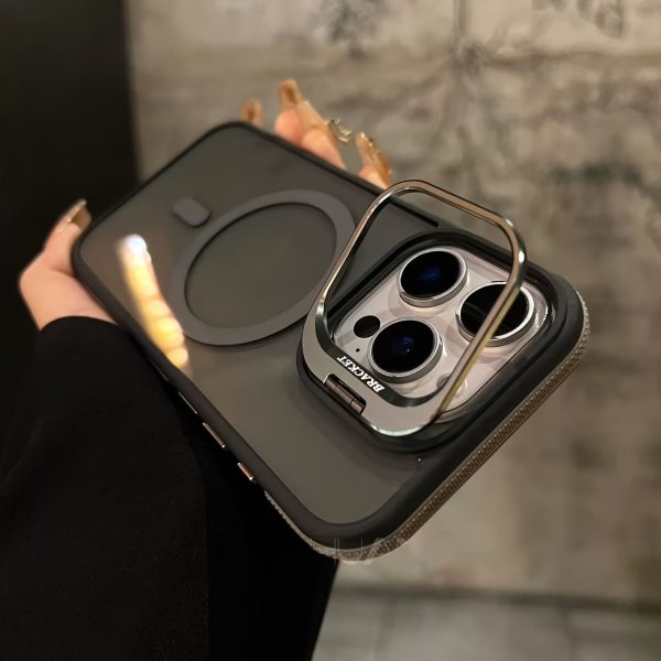 High-End Fashion Dual-Color Magnetic Metal Transparent Stand Phone Case for Iphone 16 Pro Max, Compatible with 16, 15, 14, 13, 12, 11 Plus Pro Max And 16E. The Lens Frame Can Be Opened As a Stand, Supports Wireless Charging, And Protects Your Phone with a Two-Color Protective - Image 6