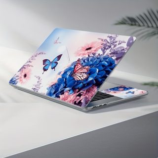 ISETTA PVC Laptop Skin Decal with Wrist Pad Stickers, Universal Notebook Cover Protector, Butterfly & Floral Design, Fits 30.48-39.62 cm, Easy Apply & Remove, Bubble-Free