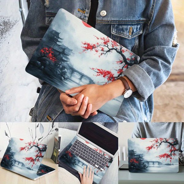 3pcs Vibrant Red Maple Leaf & Traditional Asian Bridge Laptop Stickers - Durable PVC, Anti-Scratch, Perfect for MacBook & Other Laptops - Available in 1pc Spare, Laptop Decoration | Artistic Laptop Skin | Durable Laptop Skin, Laptop Accessories - Image 4