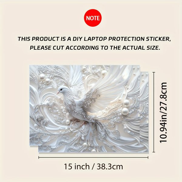 2pcs Vinyl Sticker Set: Beautiful White Dove with Swirls and Pearls on Semi-Matte Finish, Self-Adhesive, Single Use, Perfect for Laptops, Cars, Helmets, Motorcycles, and Refrigerators - Image 2