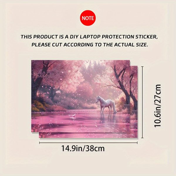3pcs - 1pc Spare, PVC Laptop Skin with Tranquil White Horse & Pink Cherry Blossom Design - Scratch-Resistant, Self-Adhesive - Customizable for 30.48-39.62cm Notebooks - DIY Easy, Notebook Skin | Serene Landscape Art | PVC Material - Image 6