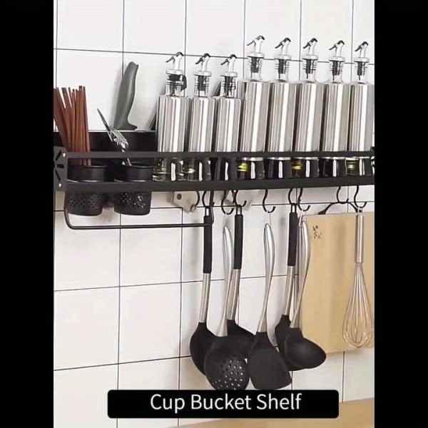 1pc Black Wall-Mounted Kitchen Organizer with Hooks – Space-Saving Storage Rack for Knives, Cutting Boards, Utensils & Spatulas, Durable Powder-Coated Finish, Perfect for Countertop or Cabinet Organization, Kitchen Organizers And Storage - Image 7