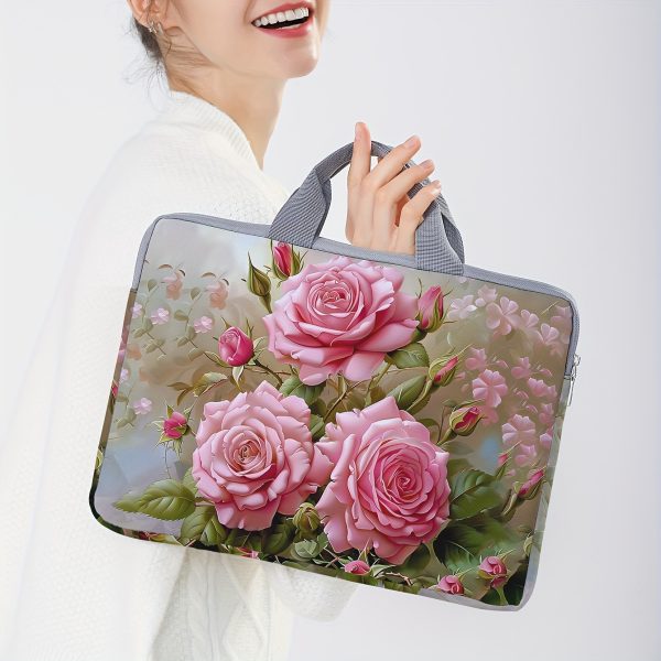 Floral Print Soft Laptop Sleeve - Durable Polyester, Zip Closure, Fits 14-Inch Notebooks & Tablets, Ideal for Office/College/Daily Commute - Image 4