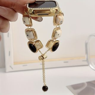 1pc Vintage Geometric for apple Watch Band - Golden Alloy with Colorful Marble & Heart Charms, Perfect for Parties, Banquets, Holidays & Daily Wear, Gift for Women, Everyday Accessory | Vintage Geometric Design | Durable Watchband, for Apple Watch Accessories