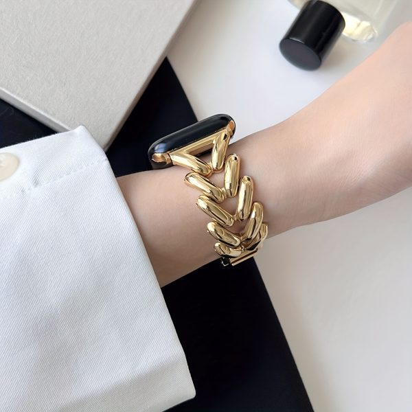 1pc V-Shaped Gold-Plated Stainless Steel Smartwatch Band, Elegant Metal Strap with Jewel Clasp, Compatible with Apple Watch Series 1-SE & SE (40mm, 44mm, 45mm, 46mm, 49mm), Non-Water Resistant, with No Battery for Apple Watch