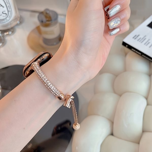 Rose Golden Star Pattern Watch Band with Artificial Gemstone, Adjustable Cord Buckle Clasp, Anti-Fall Protective Case, Compatible with iWatch Series 1-10, Valentine'S & Mother'S Day Gift - 38/40/41/42/44/45/46/49mm - Image 8