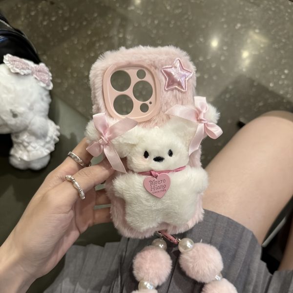 Heart-Shaped Dog Phone Case Compatible with for iphone 15, 14, 13, 12, 11 Pro Max Plus, 15 Pro, 16E, 16 Plus, Winter Plush Warm Protective Cover, Fluffy for - Image 3