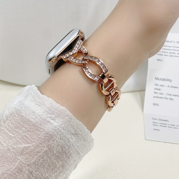 Stainless Steel Glittering Metal Strap for Apple Watch Band Ultra 49mm, 45mm, 41mm, 40/44mm, Women'S Band, Compatible with for iwatch Series 10/9/8/7/6/5/4/3/2/1 SE, Fashionable Accessory | Sparkling Accessory | Durable Strap - Image 8