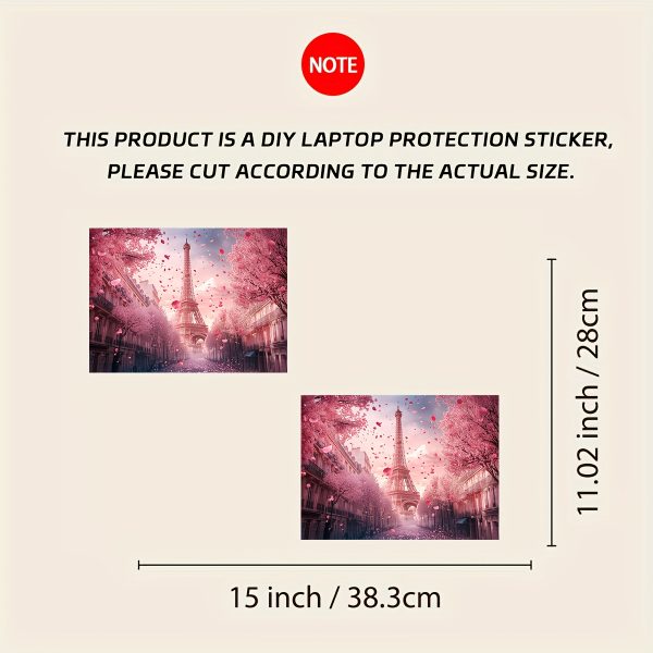 2pcs Pink Paris Pattern Laptop Art Decal Protective Case, Universal Netbook Light Beige Stickers Non-Reusable Laptop Skins Waterproof and Scratch Resistant - Water-resistant, Anti-scratch, Suitable for Laptops, Cars - Image 2
