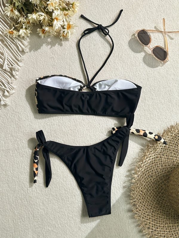 Women's Two-Tone Sexy Halter Bikini Swimsuit Set - Image 3