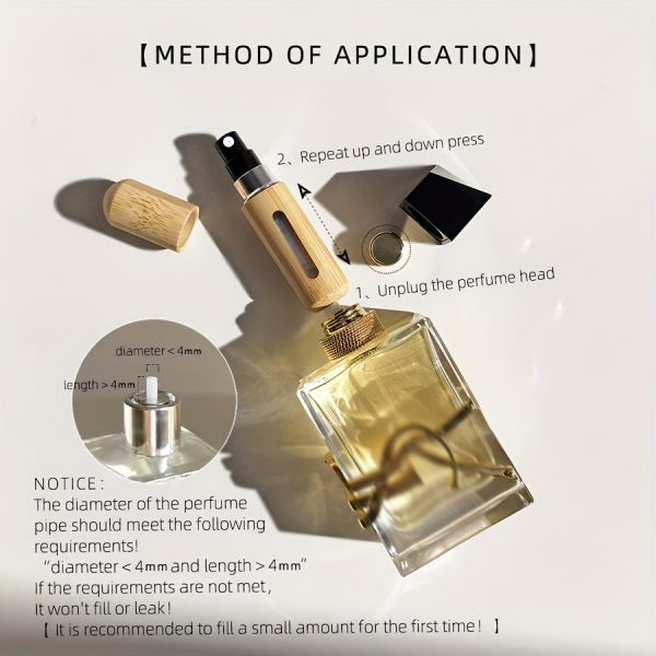 1/2pcs Bamboo Shell Perfume Atomizer, Refillable Spray Bottle, 5ml & 8ml Portable Mini Empty Bottles, Luxury Pocket-Sized Fragrance Dispenser With Visible Window, Bottom-Fill Design For Travel & Outdoors - Image 2