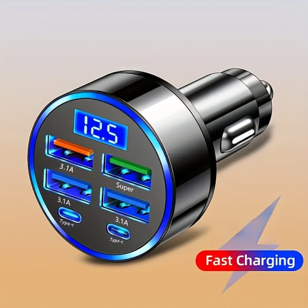 6-in-1 Fast Charging Car Charger | Dual PD USB Ports with LED Display | QC3.0 Quick Charge | Compatibility | 30 Minutes Full Charge for Multiple Devices | Sleek Metallic Finish | Cigarette Lighter Plug | Supports Up to 36V - Image 5