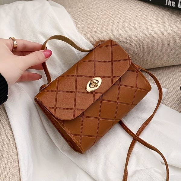 Women's Fashion Quilted Crossbody Bag - Stylish Solid Color Shoulder Purse with Twist Lock Closure, Adjustable Strap & Golden Accents, Pattern Design, Available in Black, Red, Pink, Brown & White, Durable PU Material, Perfect for Casual or Formal Occasions, Crossbody Purse, Evening Accessory, Quilted Texture, Goldtone Hardware - Image 11