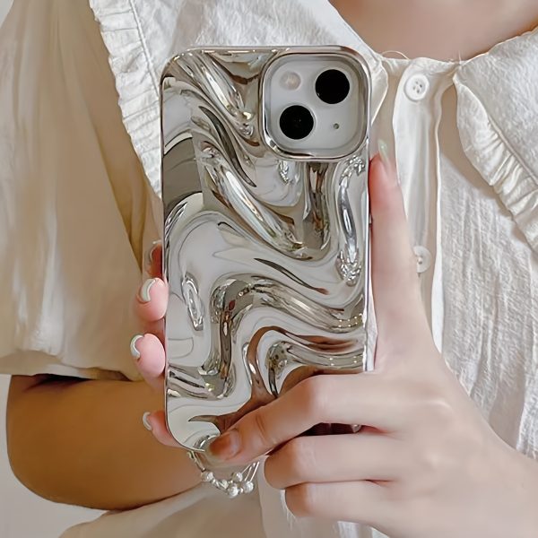 A Silver-Plated 3D Personalized Water Wave Pattern Phone Case Suitable for Iphone 11, Iphone 13, Iphone 14, Iphone 14 Pro Max, Iphone 15, Iphone 15 Pro, Iphone 15 Pro Max, Iphone 16, Iphone 16 Pro, Iphone 16 Pro, And Iphone 16 Pro Max. - Image 2