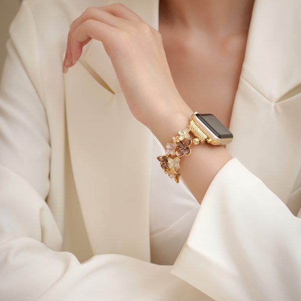 Elegant Brown & Golden Floral Zinc Alloy Watch Band with Deployant Clasp - Compatible with for apple Watch 38mm-49mm, Sizes 1-10, Ideal for Women'S Fashion, Perfect for Mother'S Day, Parties, And Festive Gifts, Gift for Women | Elegant Watch Accessory | Zinc Alloy Bracele - Image 5