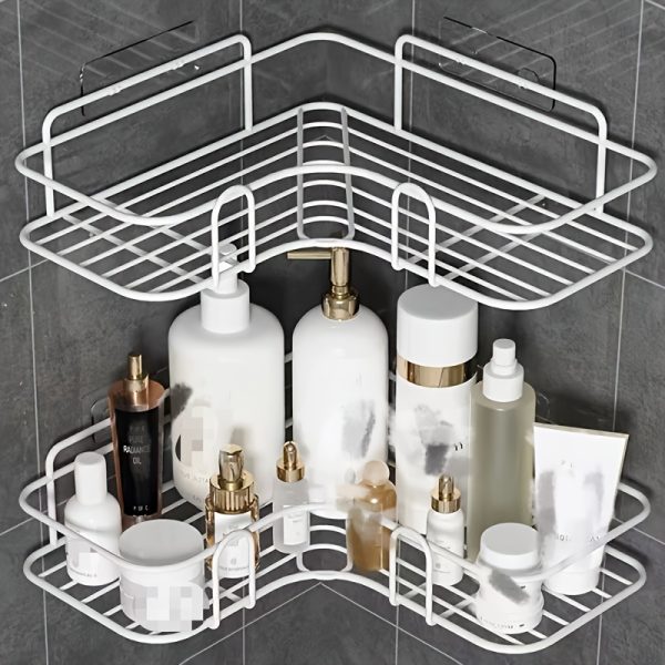 1pc Wrought Iron Wall Hanging Bathroom Shelf, Corner, No Drill, for Bathroom - Image 6