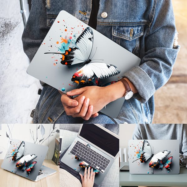 2pcs Butterfly Ink Splashing Laptop Art Decal Protective Case, Universal Netbook Light Beige Sticker Non-Duplicate Use Field Notebook Computer Light Beige Sticker Decal Waterproof and Scratch Resistant - Waterproof, Anti-scratch, Suitable for Laptops, Cars, Helmets, Motorcycles, Refrigerator Decorations - Image 5