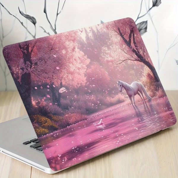 3pcs - 1pc Spare, PVC Laptop Skin with Tranquil White Horse & Pink Cherry Blossom Design - Scratch-Resistant, Self-Adhesive - Customizable for 30.48-39.62cm Notebooks - DIY Easy, Notebook Skin | Serene Landscape Art | PVC Material - Image 2