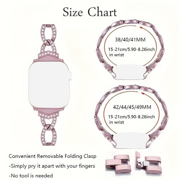 Stainless Steel Glittering Metal Strap for Apple Watch Band Ultra 49mm, 45mm, 41mm, 40/44mm, Women'S Band, Compatible with for iwatch Series 10/9/8/7/6/5/4/3/2/1 SE, Fashionable Accessory | Sparkling Accessory | Durable Strap - Image 2