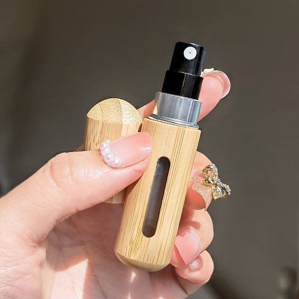 1/2pcs Bamboo Shell Perfume Atomizer, Refillable Spray Bottle, 5ml & 8ml Portable Mini Empty Bottles, Luxury Pocket-Sized Fragrance Dispenser With Visible Window, Bottom-Fill Design For Travel & Outdoors - Image 3
