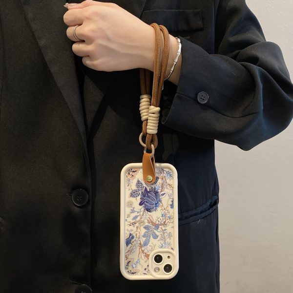Blue Flower with Lanyard Shock Absorption White Frosted All-Inclusive Anti-Fall Mobile Phone Case Suitable for Apple 16PROMAX/16PLUS/16PRO/16/15PROMAX/15PLUS/15PRO/15/14PROMAX/14PLUS/14PRO/14/13PROMAX/13PRO/13/12PROMAX/12PRO/12 11PROMAX/11PRO/11/XSMAX/XR/XS/7#8PLUS/7#8 Protective Cover Transparent Shock Absorption - Image 5