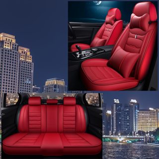 5-Seat Car Seat Cover Set, Ice Fabric + PU Material, Suitable for All Seasons, Sponge Filling, Easy to Maintain, Full Protection