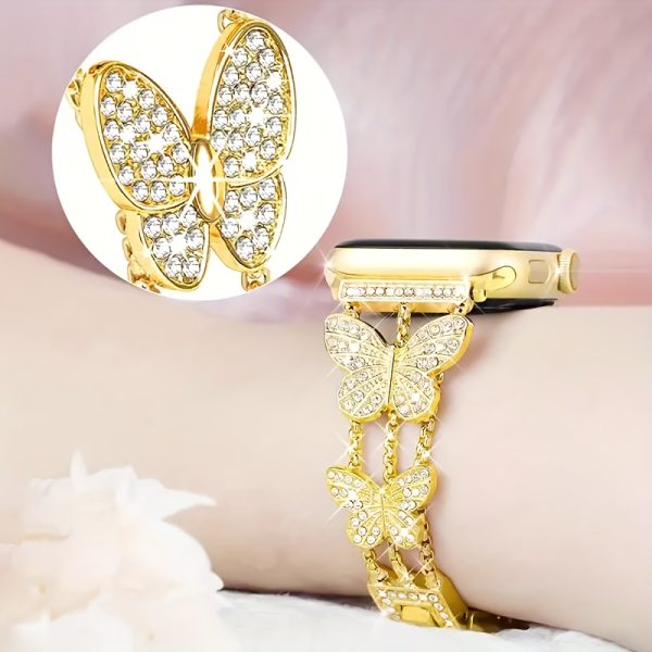 1pc Women Girls New Butterfly Diamond Buckle Metal Watch Bracelet Compatible with Apple Watch Band Series 10 9 8 7 6 5 4 3 2 1 38/40/41/42/44/45/46/49mm Super 1/2 SE iWatch Strap is a perfect gift for party, banquet, vacation and daily wear. - Image 8