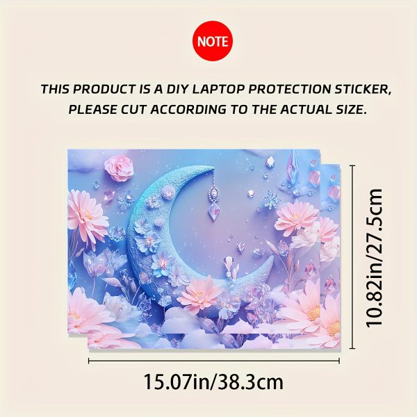 2pcs Aesthetic Vinyl Laptop Cases with Floral & Crescent Moon Design - Scratch-Resistant DIY Art Protective Covers, Easy to Apply & Durable, Non-Adhesive, Universal Fit for Notebooks, Laptop Customization | Whimsical Design | Durable Vinyl Material - Image 2