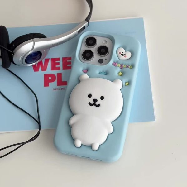 Cute Bear Stand Phone Case for iPhone 13/14/15/16 Pro/Max | Anti-Drop Silicone Soft Cover - Light Blue, Adorable & Stylish Protective Case - Image 10