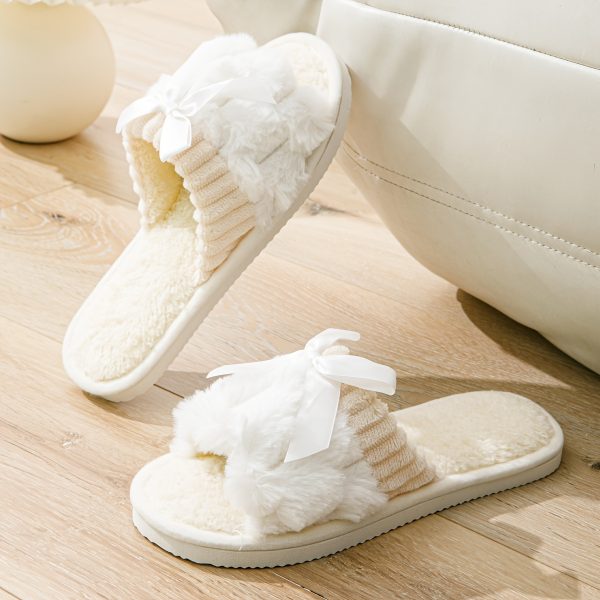 Elegant Bowknot Slide Sandals - Soft Plush Fabric, Non-Slip EVA Sole, Breathable & Odor-Resistant, Lightweight Comfort for Indoor/Outdoor Wear, Two-Wear Design for Couples - Image 19