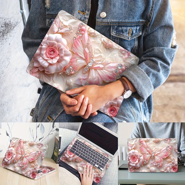 2pcs Patterned Laptop Art Butterfly and Flower Decal Protective Case, Universal Netbook Light Beige Stickers Non-Reusable Laptop Skins Waterproof and Scratch Resistant - Water-resistant, Anti-scratch, Suitable for Laptops, Cars - Image 8