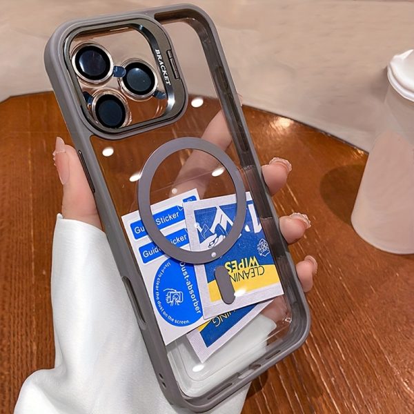 Luxury Transparent Magnetic Wireless Charging Metal Lens Bracket Case Compatible with for Iphone 16 15 14 13 12 11 Pro Max Plus with Lndependent Lens Protector Acrylic Backboard Shockproof Armor Clear Cover - Image 7
