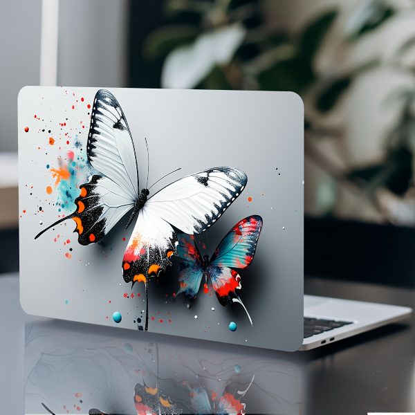2pcs Butterfly Ink Splashing Laptop Art Decal Protective Case, Universal Netbook Light Beige Sticker Non-Duplicate Use Field Notebook Computer Light Beige Sticker Decal Waterproof and Scratch Resistant - Waterproof, Anti-scratch, Suitable for Laptops, Cars, Helmets, Motorcycles, Refrigerator Decorations - Image 7